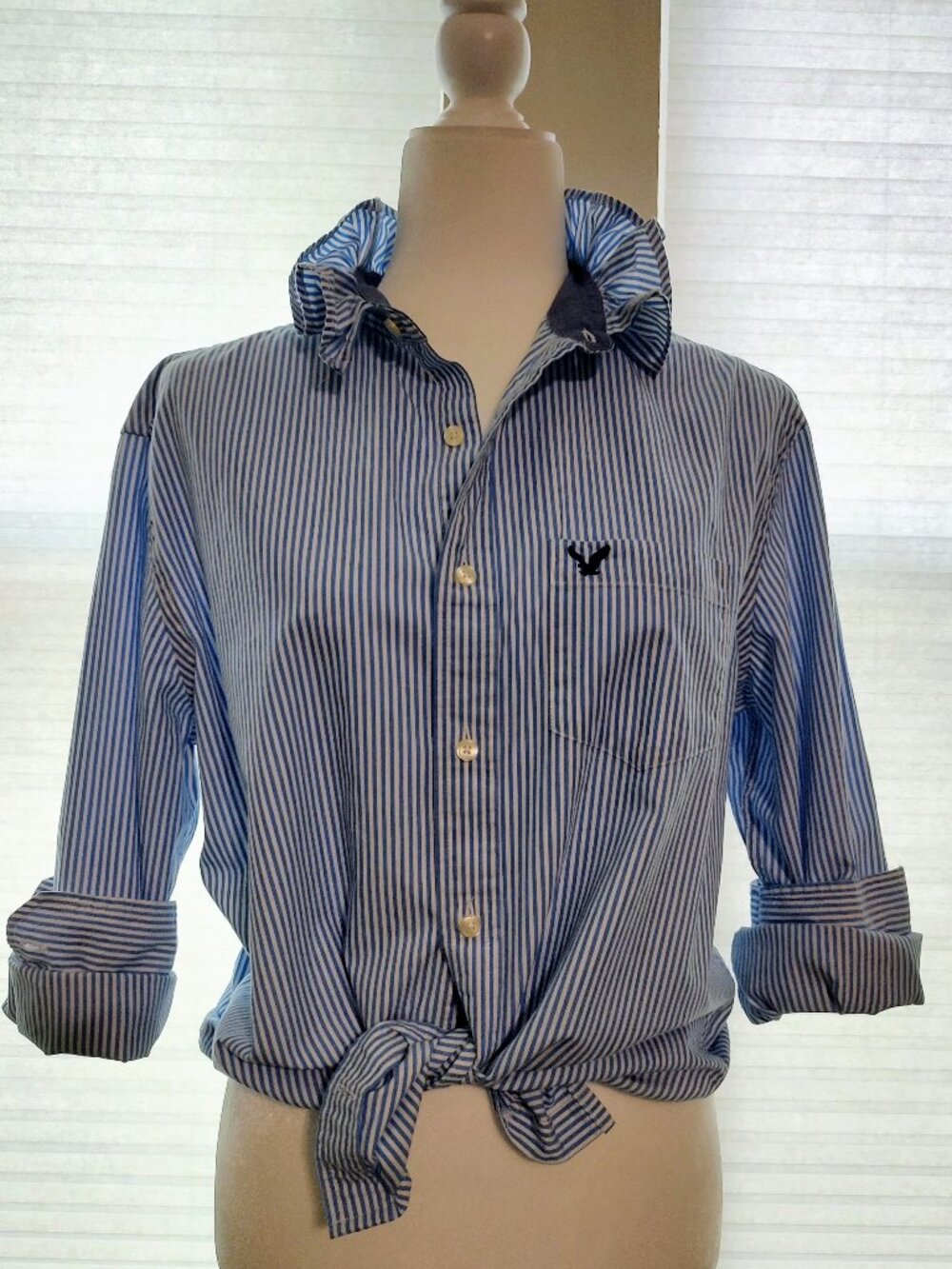 Women's Striped Ruffle-Collar Shirt